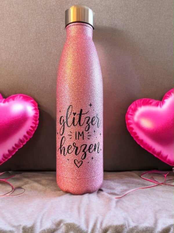 Trinkflasche Glitzer im Herzen