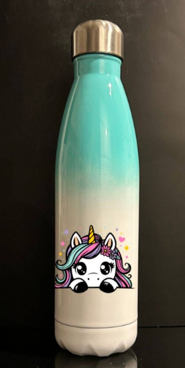 Trinkflasche Einhorn weiss/farbig