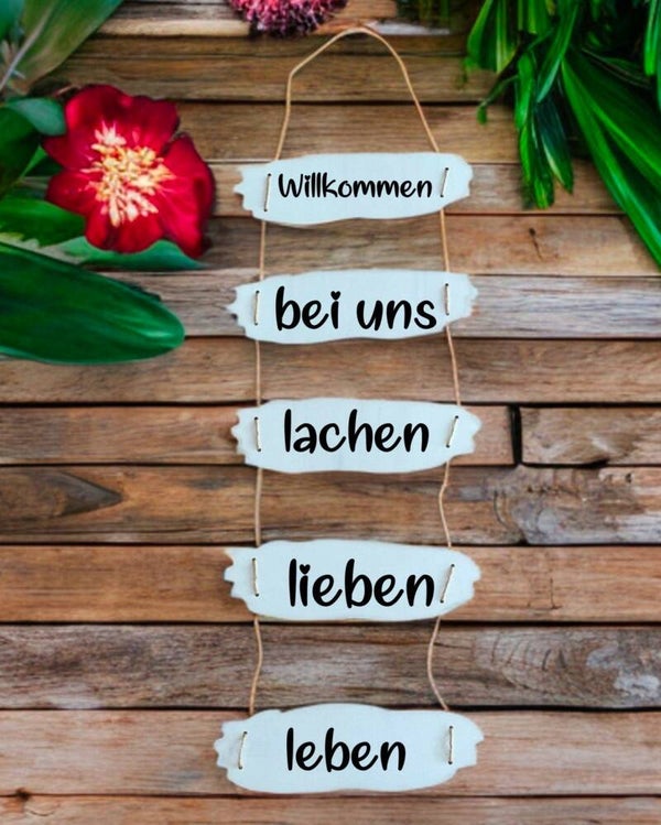 Holzwanddeko 5-teilig Willkommen