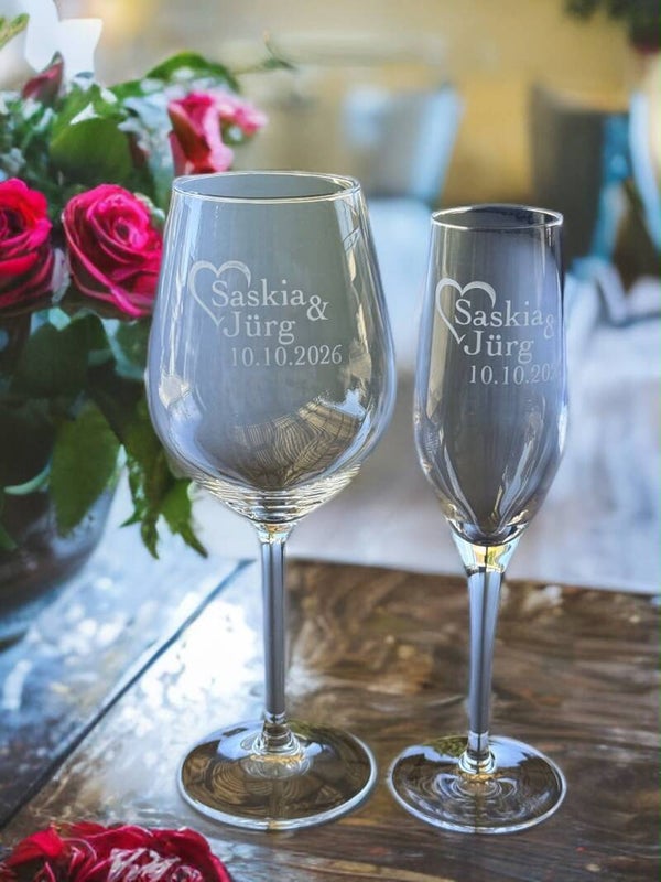 2-er Set Wein und Proseccoglas mit Namen