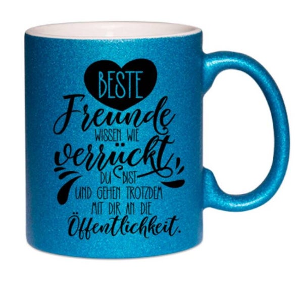 Glitzertasse Beste Freunde mit Herz