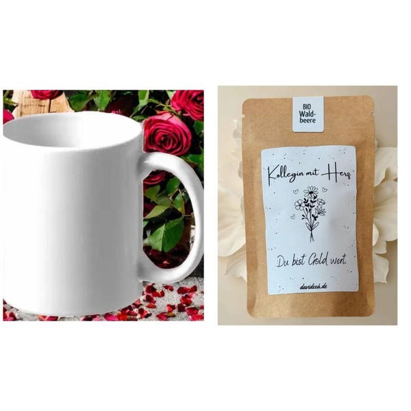 Personalisierbare Keramiktasse inkl. Waldbeere Tee