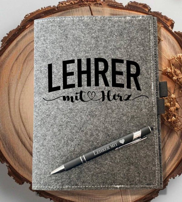 Notizbuch inkl. Kugelschreiber Lehrer mit Herz