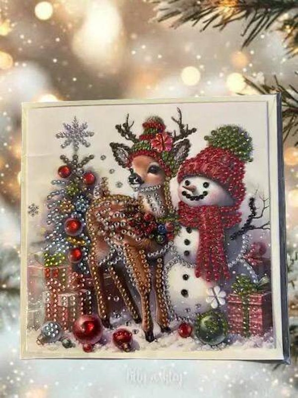 Weihnachtskarte Reh/Schneemann 2