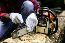 a person filing a chainsaw chain in chainsaw training