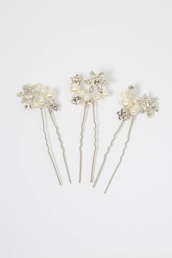 Silver Star and Pearl Hair Pins - Richard Designs CP427