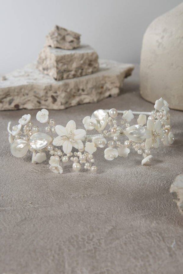 Shell Flower & Fresh Water Pearl Headband - Richard Designs TR2774A