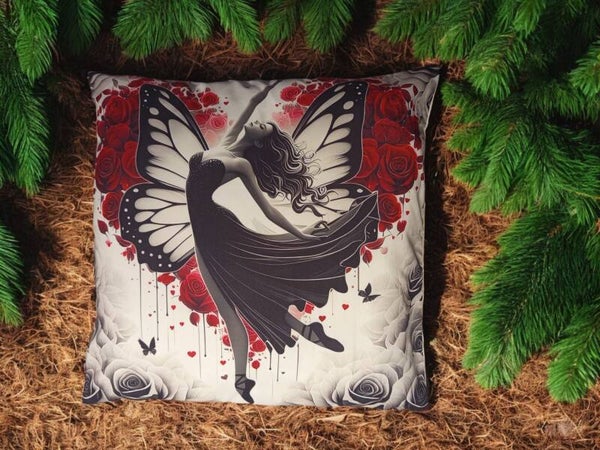 Coussin Femme avec Rose Rouge