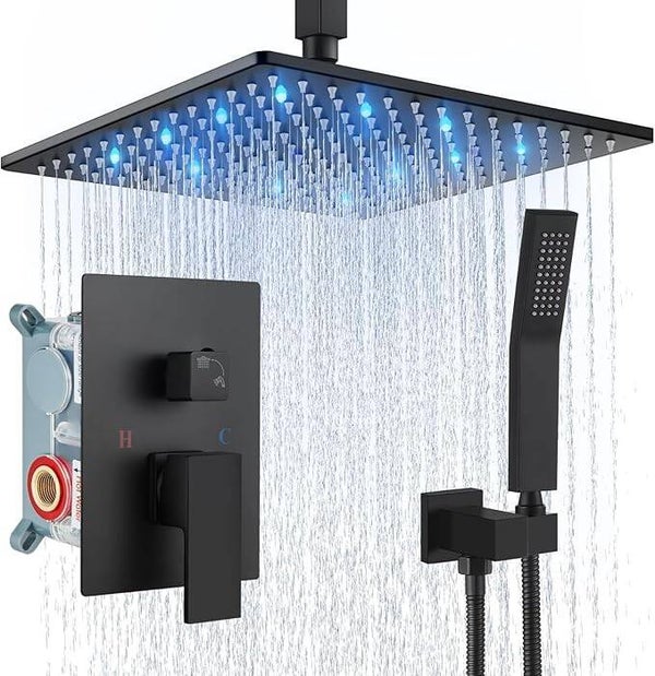 4 Finishes - Led Ceiling Mount Shower Faucet Set with Handheld Spray