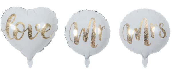 Folieballonnen set Love, Mr & Mrs 3 stuks