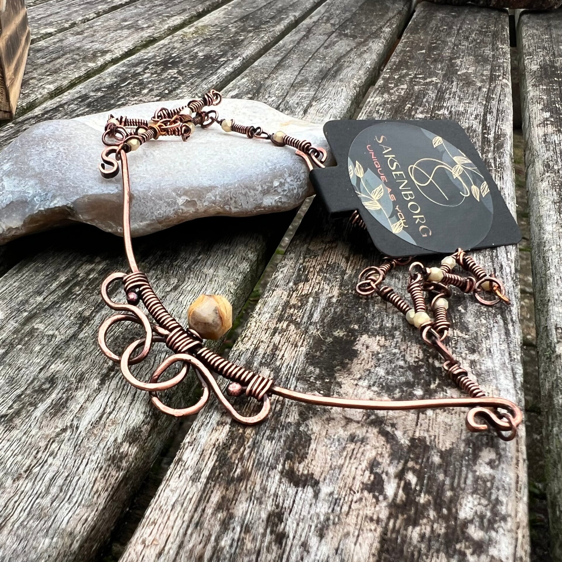 Nordica - Unika halskæde i Crazy Agat og Oxideret kobber