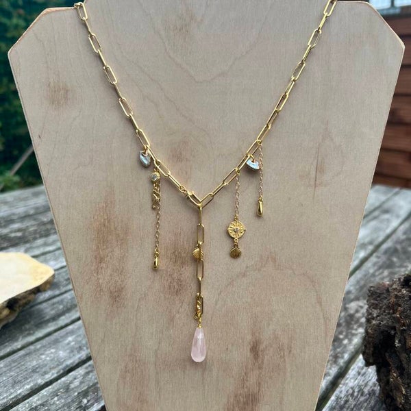 Golden Dew - Rosdis Unik halskæde med Rosenkvarts