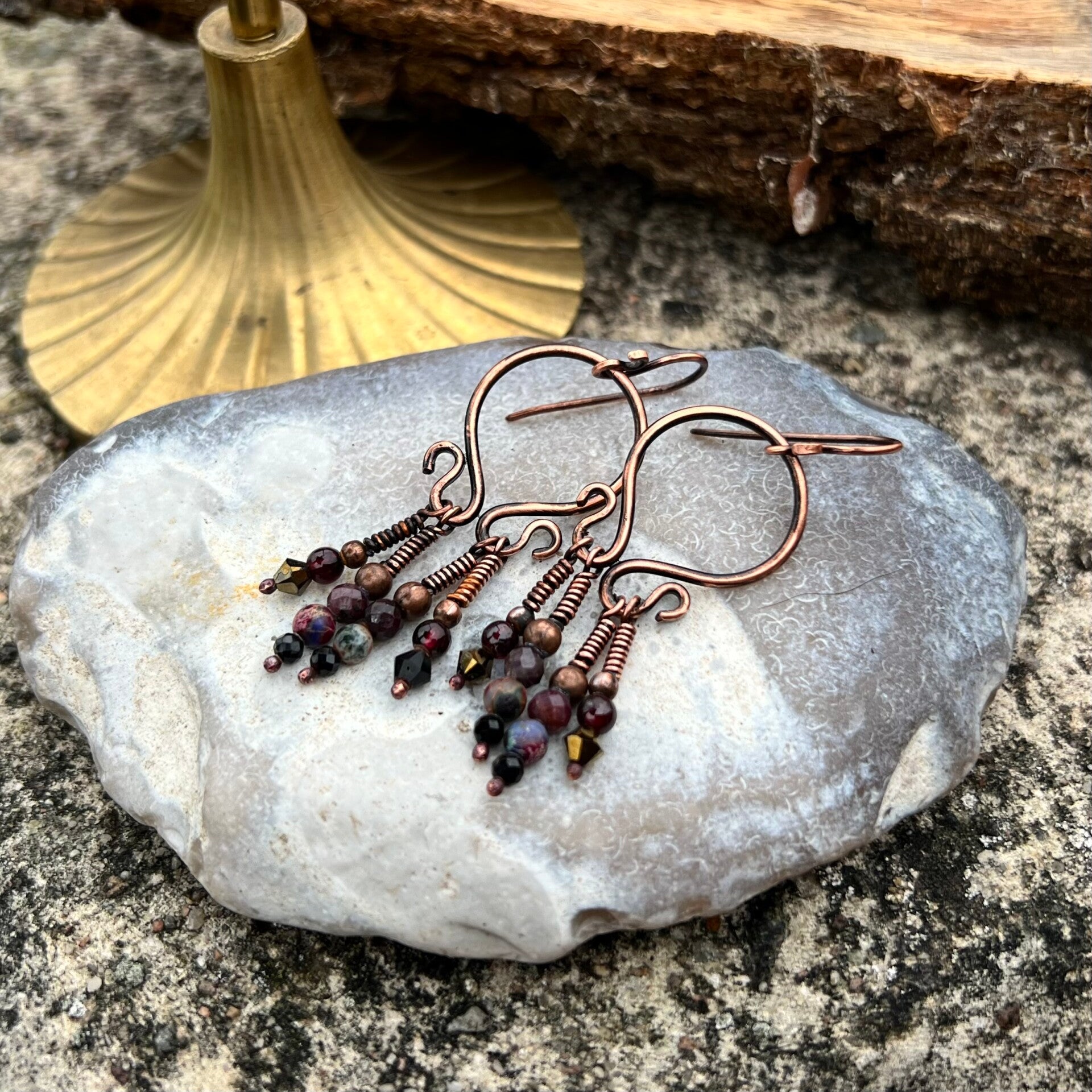 Hoop & Drop - Granglød Unik håndlavet øreringe