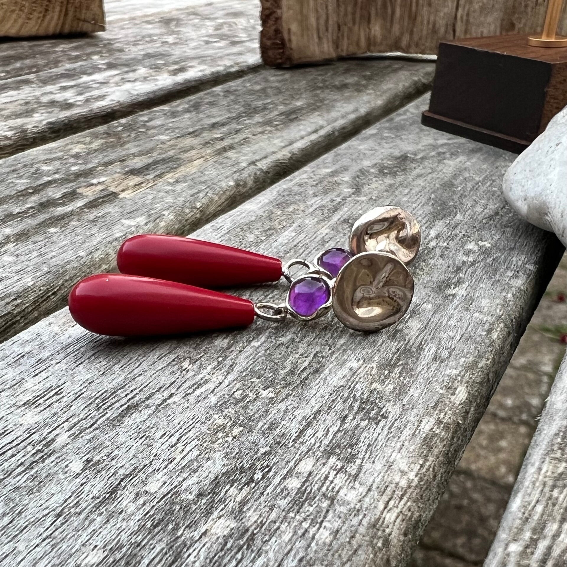 Crimson Tide - Flame Coral Unik Håndlavede øreringe sølv