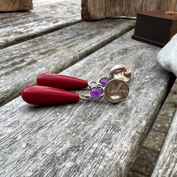 Crimson Tide - Flame Coral Unik Håndlavede øreringe sølv