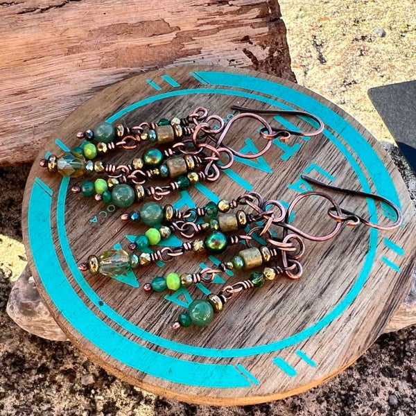 Chandelier - Grønne Unik håndlavet øreringe