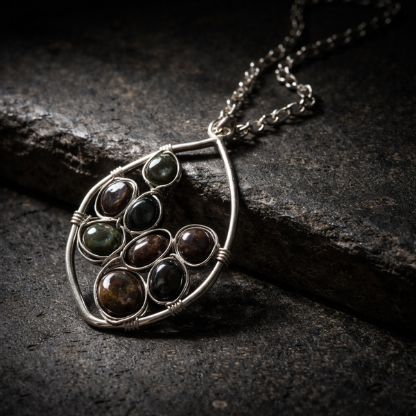 Håndlavet unika-halskæde i 925 sterlingsølv med Dragon Blood Jasper | Forest Ember