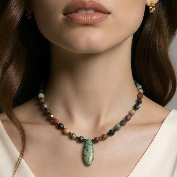 Håndlavet unika – Nordic Essence – Havdyb | Halskæde med Ocean Jasper og Magnesit