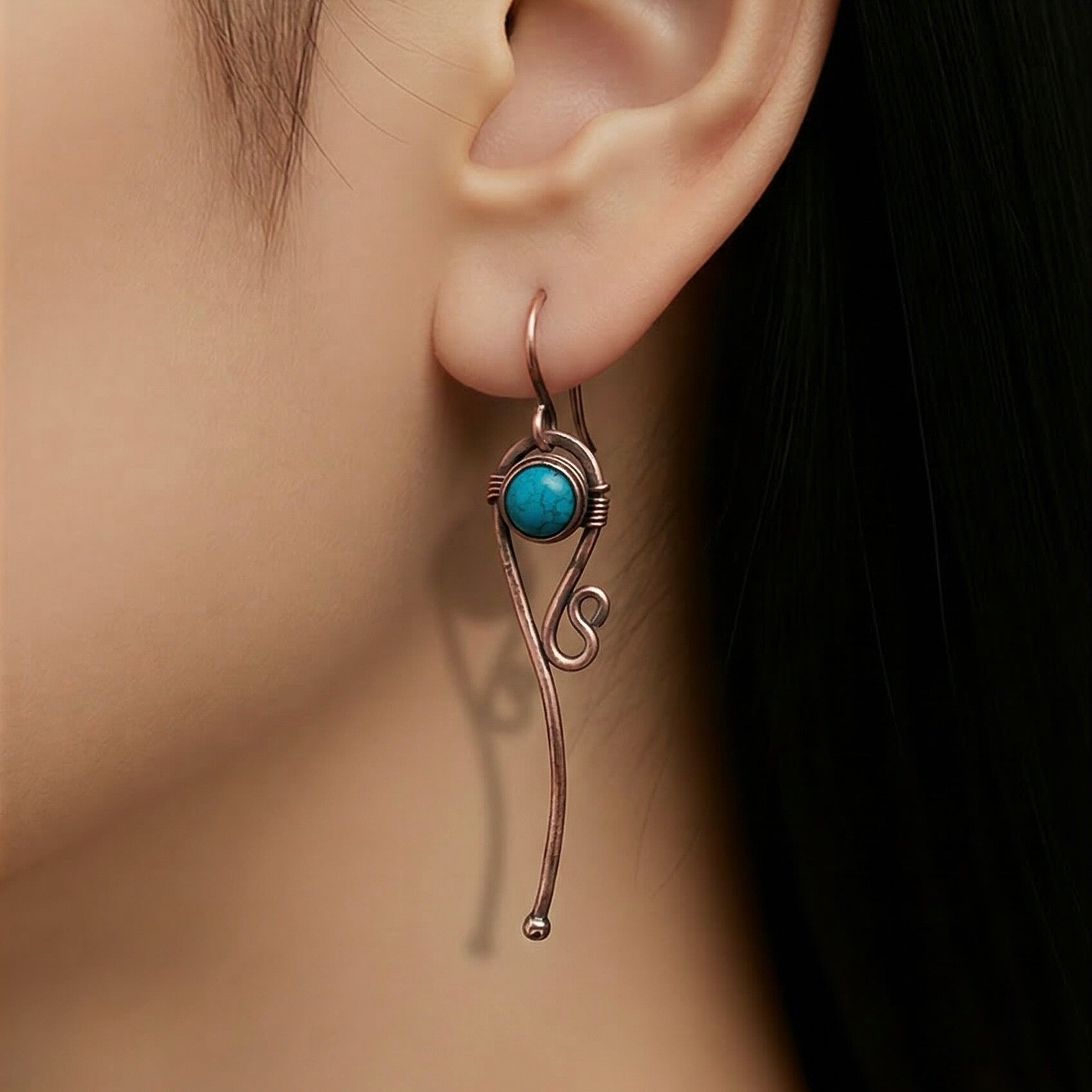 Håndlavet unika øreringe i kobber og Agat | Soulheart – Deep Sea