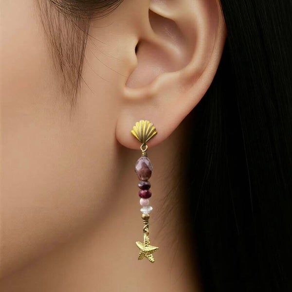 Håndlavet unika – Seaside – Havrose | Muslinge-ørestikker med forgyldt søstjerne