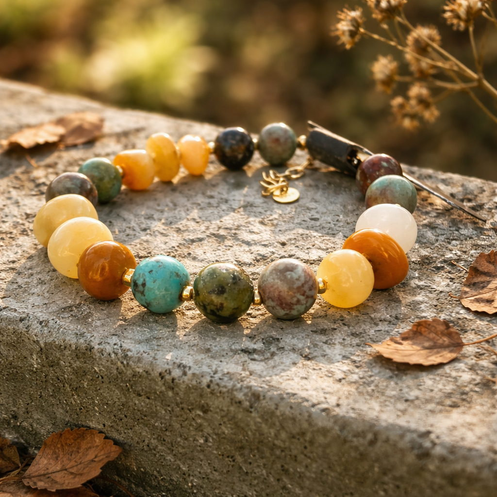 Golden Moss - Turkisglød Unik håndlavet armbånd Topas Jade