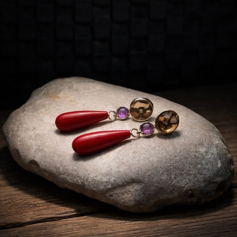 Håndlavet unika | Crimson Tide – Flame Coral | Øreringe i Sølv 925