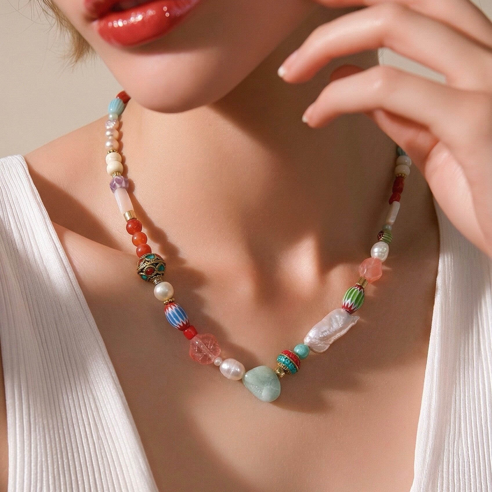 Håndlavet unika – Muse of Colors – Farvesymfoni | Perlekæde med Indisk Kashmir-perle