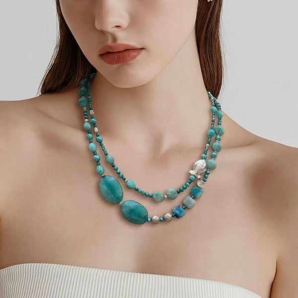 Håndlavet unika-halskæde i 925 sterlingsølv med Amazonit | Ocean Mist Havglimt