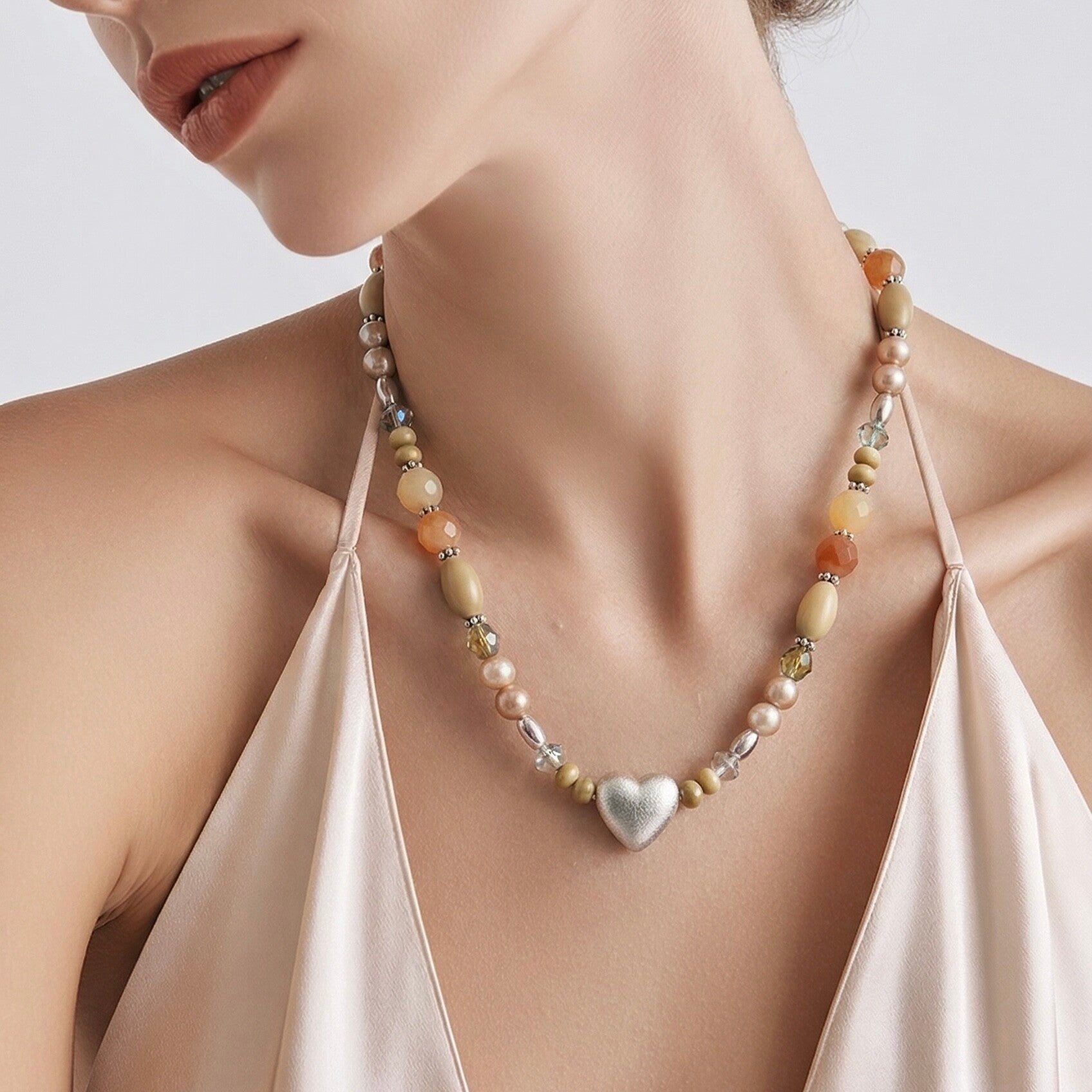 Håndlavet unika – Honey Stone – Perleglød | Halskæde i varme nuancer