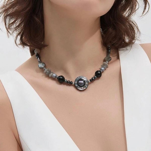 Håndlavet unika-halskæde i 925 sterlingsølv med Røgkvarts og Labradorit | Midnight