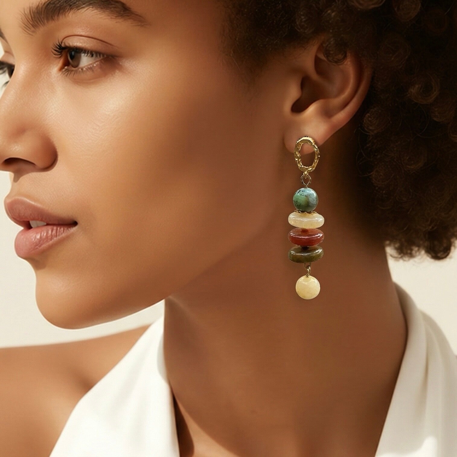 Håndlavet unika – Golden Moss – Turkisglød | Rustikke forgyldte øreringe