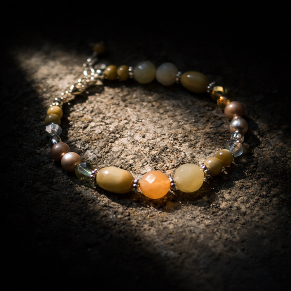 Unik Håndlavet armbånd sølv | Honey Stone - Perleglød