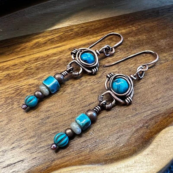 Unik håndlavede øreringe | Ocean Whispers – Siv | Crazy Agat & Keramik