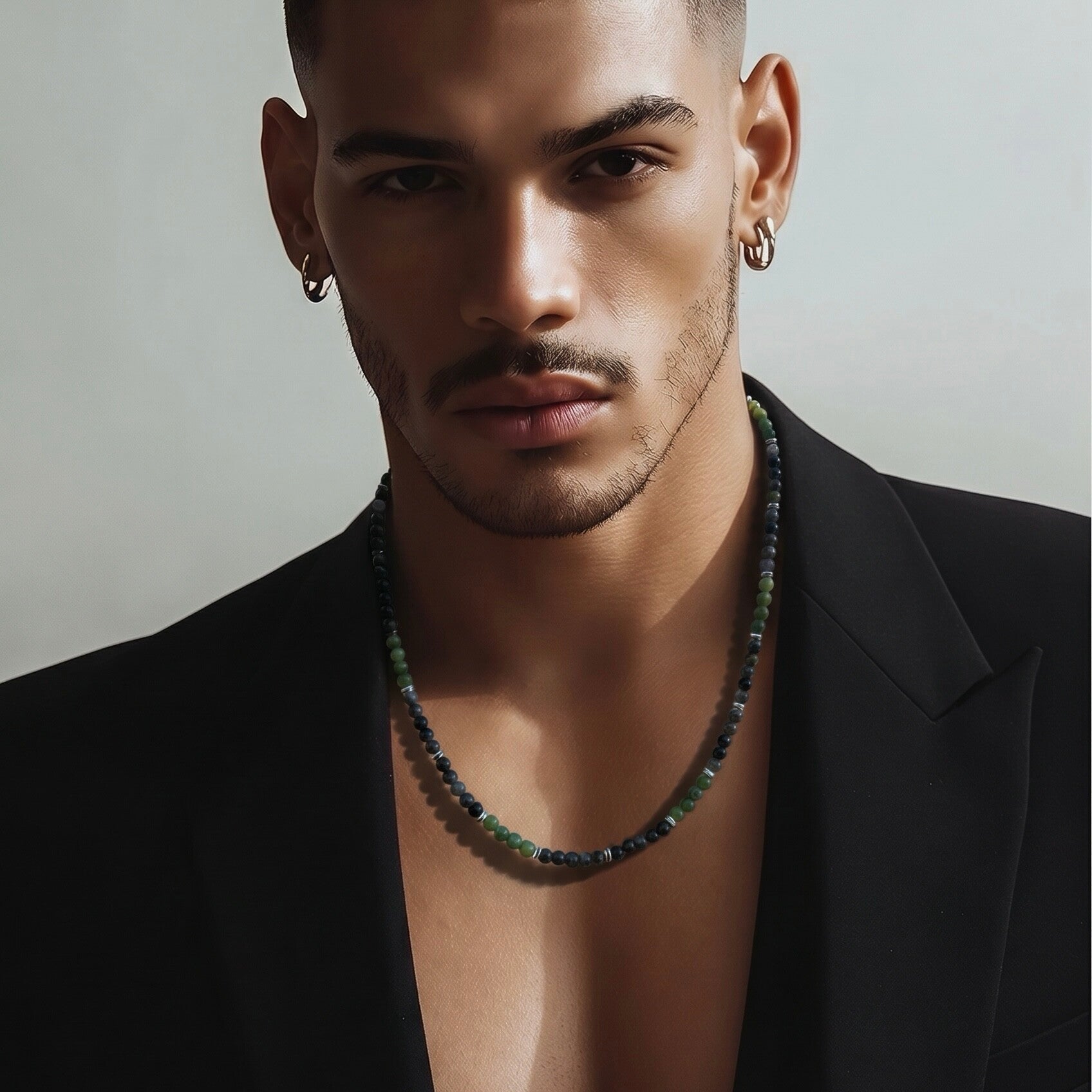 Unik Maskulin perlekæde | Nordic Path – Vidar | Jade & Obsidian