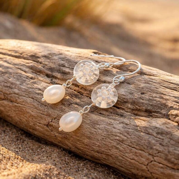 Unik håndlavet øreringe |Seaside – Alba |  Ferskvandsperler