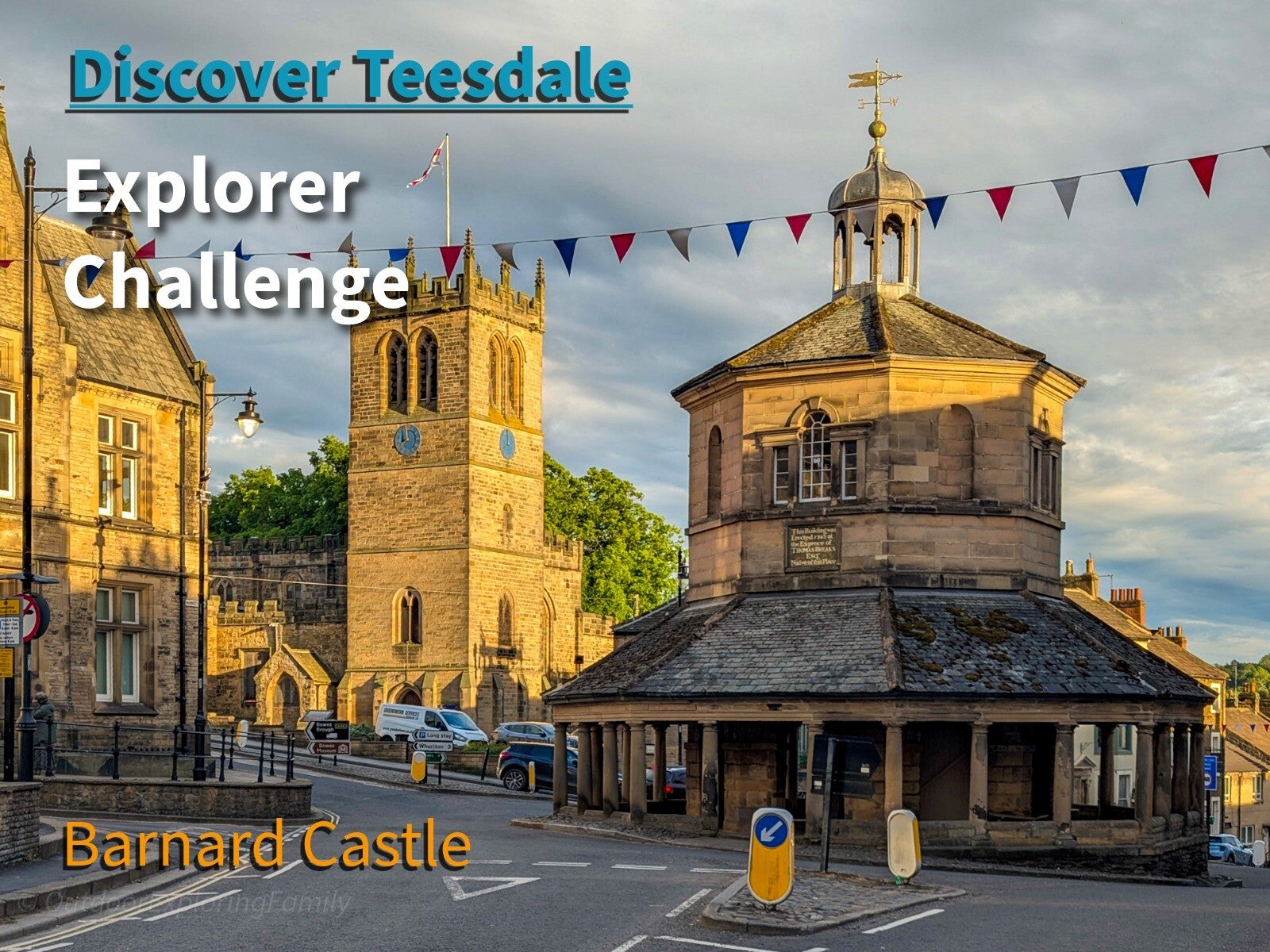 Barnard Castle family history hunt and Explorer Challenge featuring the Market Cross and St Mary’s Church.