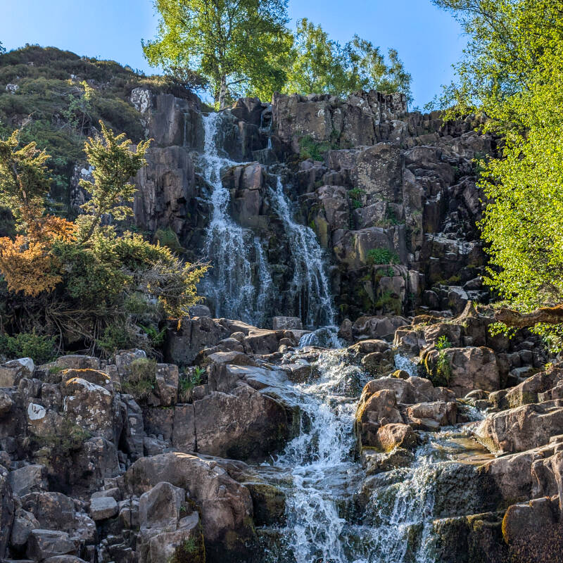 Bleabeck Force cascading over the rocky hillside in Upper Teesdale