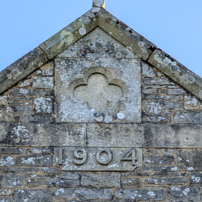 1904 date stone on front gable of Bowlees chapel building in Teesdale