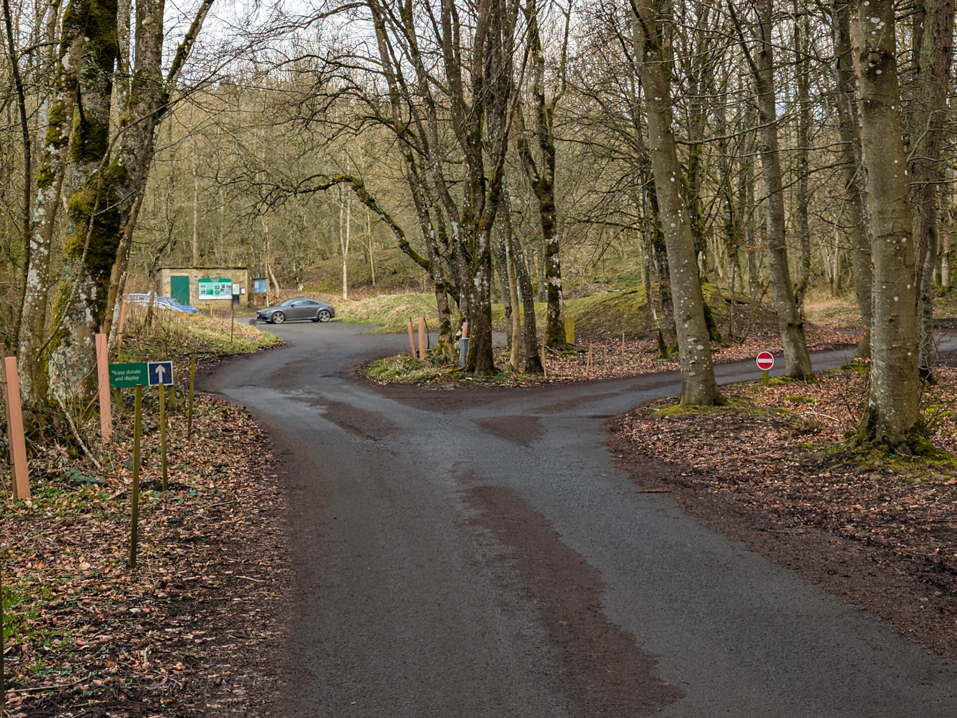 Entrance road and parking area at Bowlees Visitor Centre in Upper Teesdale