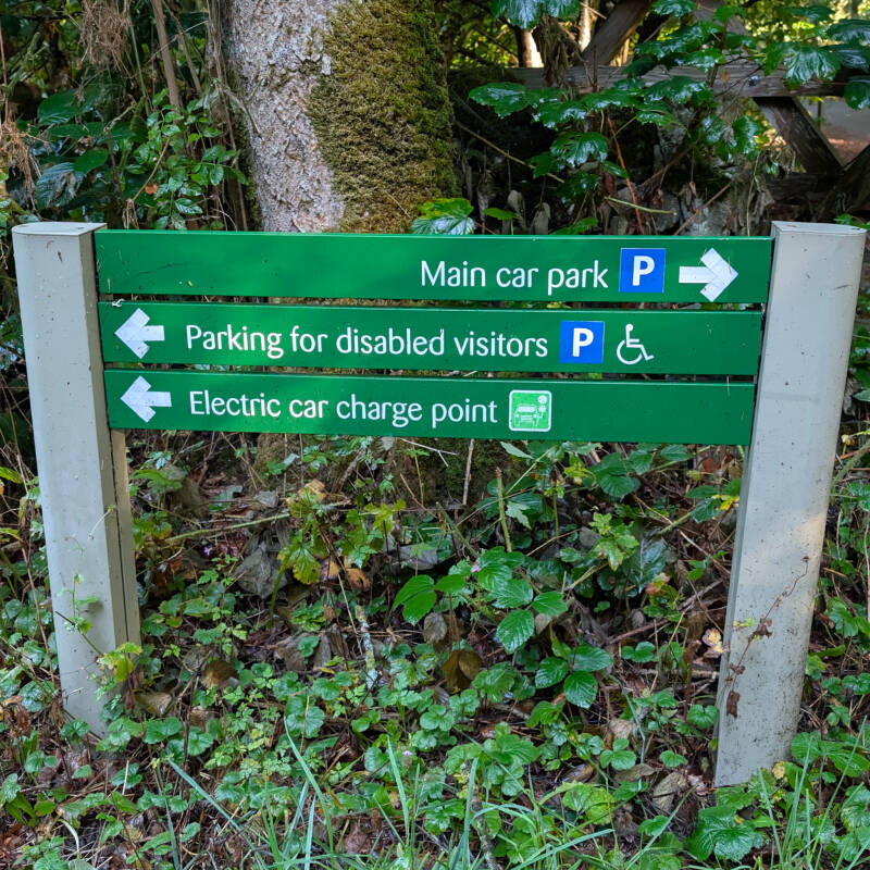 Bowlees Visitor Centre car park sign showing parking and facilities in Teesdale