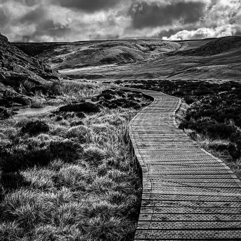 The boardwalk leading towards Cauldron Snout from Cow Green Reservoir.