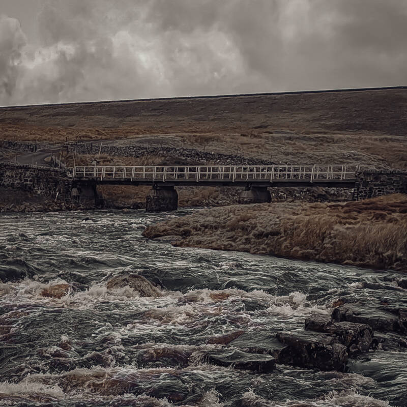 The footbridge crossing the River Tees below Cauldron Snout in Upper Teesdale.