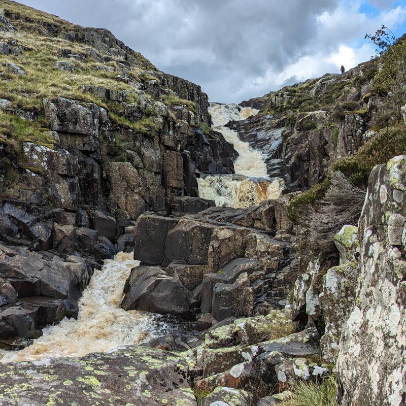 Cauldron Snout cascading through the rocky gorge below Cow Green Reservoir in Upper Teesdale