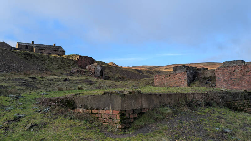 Coldberry lead mine view with the old workings and mine shop walk teesdale