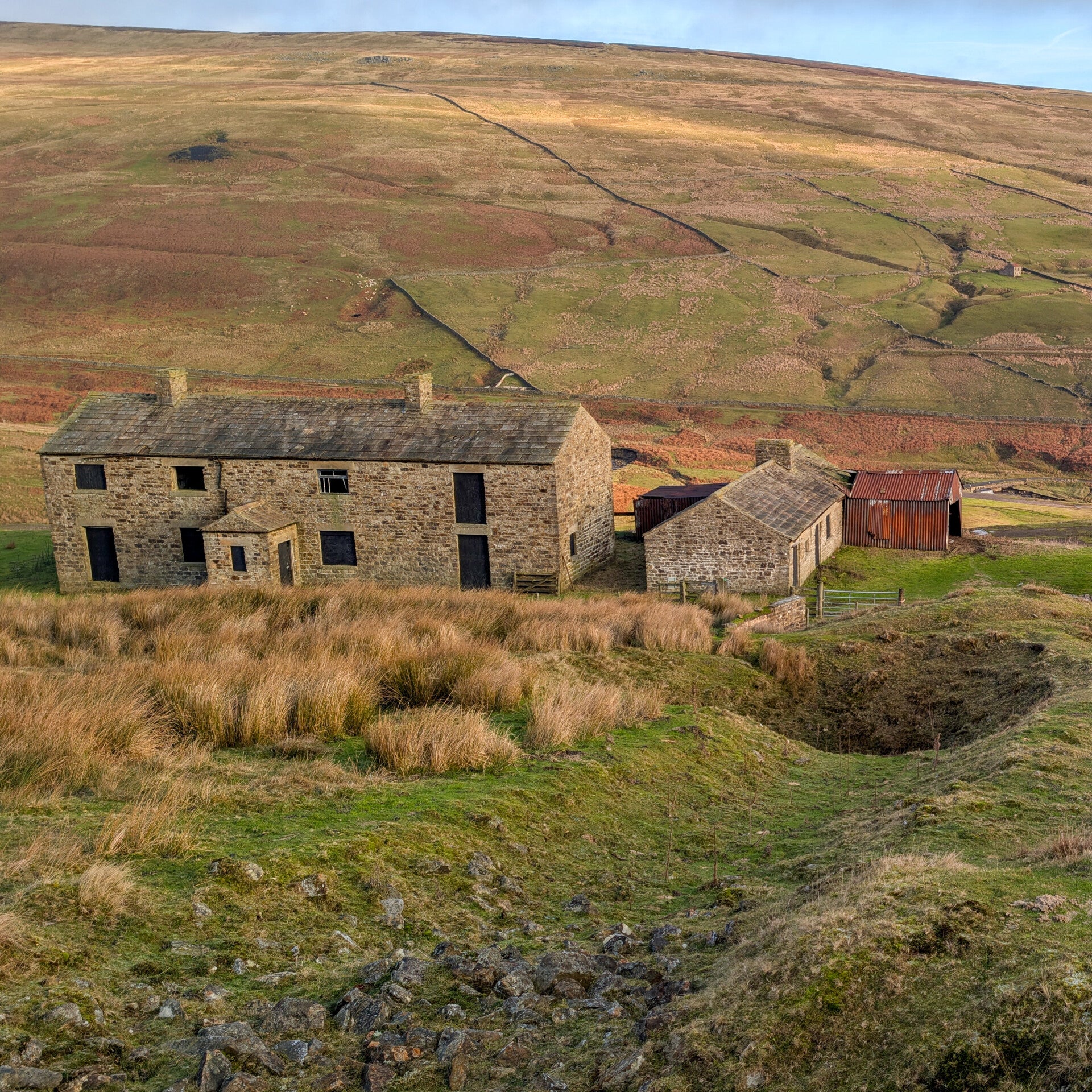 Historic Coldberry Lead Mine buildings in the hills above Middleton-in-Teesdale