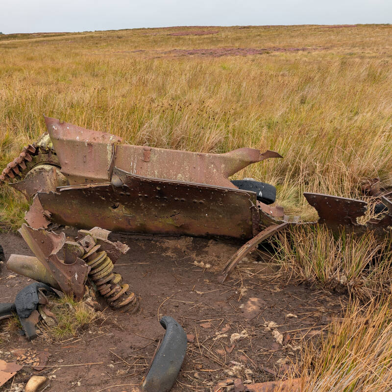 Surviving hull armour and suspension spring on the Cotherstone Moor tank wreck