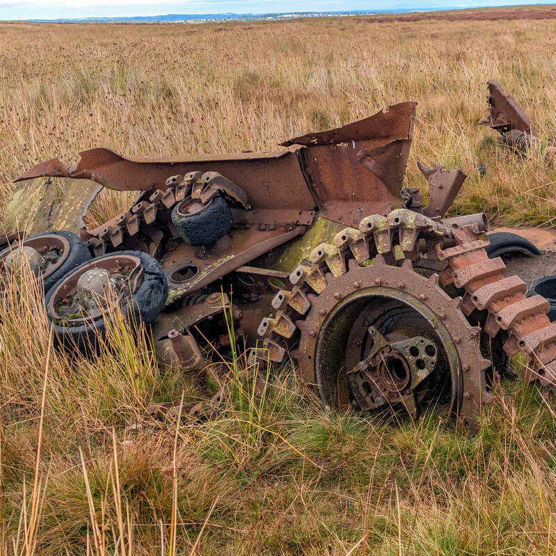 Surviving running gear of the Cotherstone Moor tank wreck believed to be an A9 Cruiser