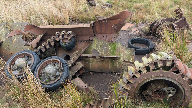 Cotherstone Moor tank wreck lying on the open moor near Battle Hill in Teesdale