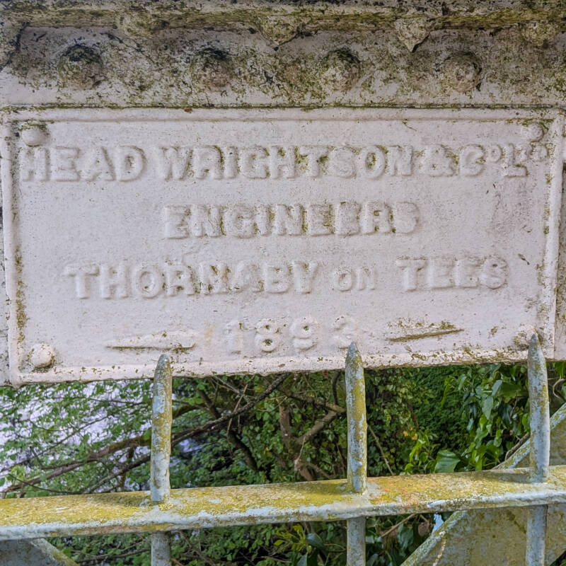 Head Wrightson and Co. Thornaby 1893 maker plate on Deepdale Aqueduct near Barnard Castle.