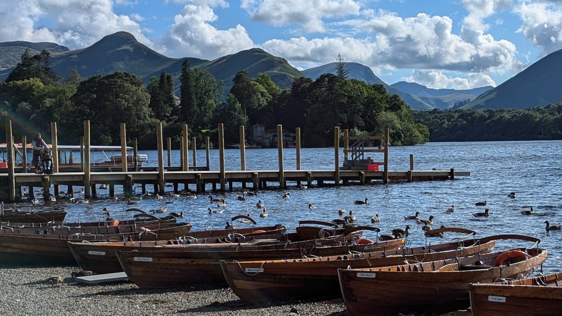 Derwent Water with Catbells rising in the background on a bright day in the Lake District